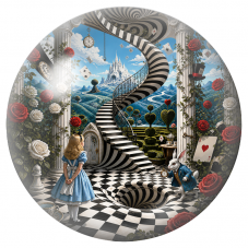 Cabochon en Verre Illustré Alice et le Lapin Blanc face à l’Escalier 12 à 25mm pour la Création de Bijoux Fantaisie - DIY