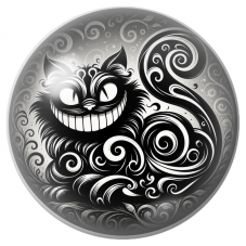 Cabochon en Verre Illustré Chat du Cheshire Noir aux Volutes Blanches 12 à 25mm pour la Création de Bijoux Fantaisie - DIY