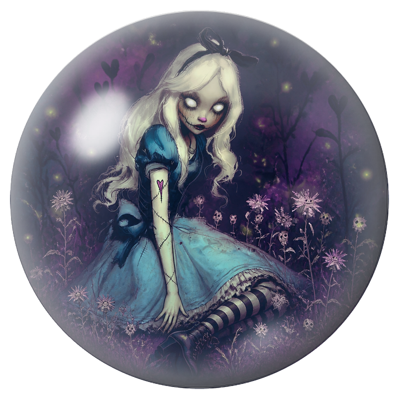 Cabochon en Verre Illustré Alice Sombre aux Yeux Blancs 12 à 25mm