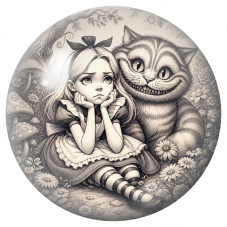 Cabochon en Verre Illustré Alice Boudeuse avec le Chat du Cheshire 12 à 25mm pour la Création de Bijoux Fantaisie - DIY