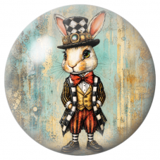 Cabochon en Verre Illustré Lapin Blanc au Haut-de-Forme à Damier 12 à 25mm pour la Création de Bijoux Fantaisie - DIY