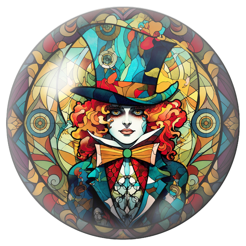 Cabochon en Verre Illustré Chapelier en Vitrail Multicolore 12 à 25mm