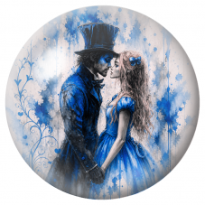 Cabochon en Verre Illustré Alice et le Chapelier en Aquarelle Bleue 12 à 25mm pour la Création de Bijoux Fantaisie - DIY