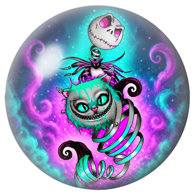 Cabochon en Verre Illustré Squelettes et Chat du Cheshire en Rubans 12 à 25mm