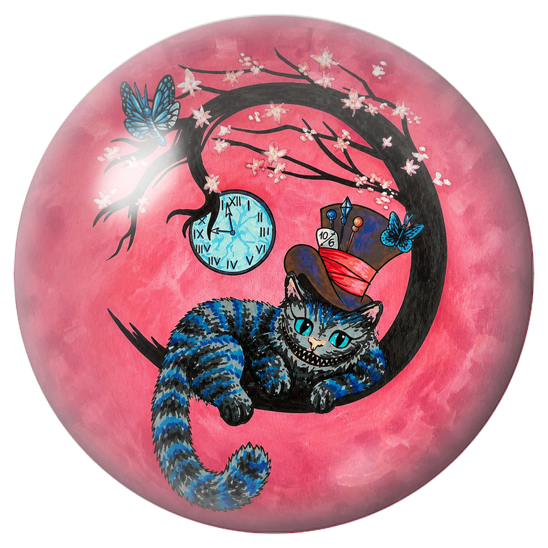 Cabochon en Verre Illustré Chat du Cheshire au Chapeau sous les Fleurs 12 à 25mm