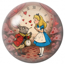 Cabochon en Verre Illustré Alice et le Lapin Blanc aux Cœurs 12 à 25mm pour la Création de Bijoux Fantaisie - DIY
