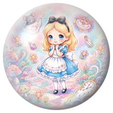 Cabochon en Verre Illustré Petite Alice au Jardin Pastel 12 à 25mm pour la Création de Bijoux Fantaisie - DIY