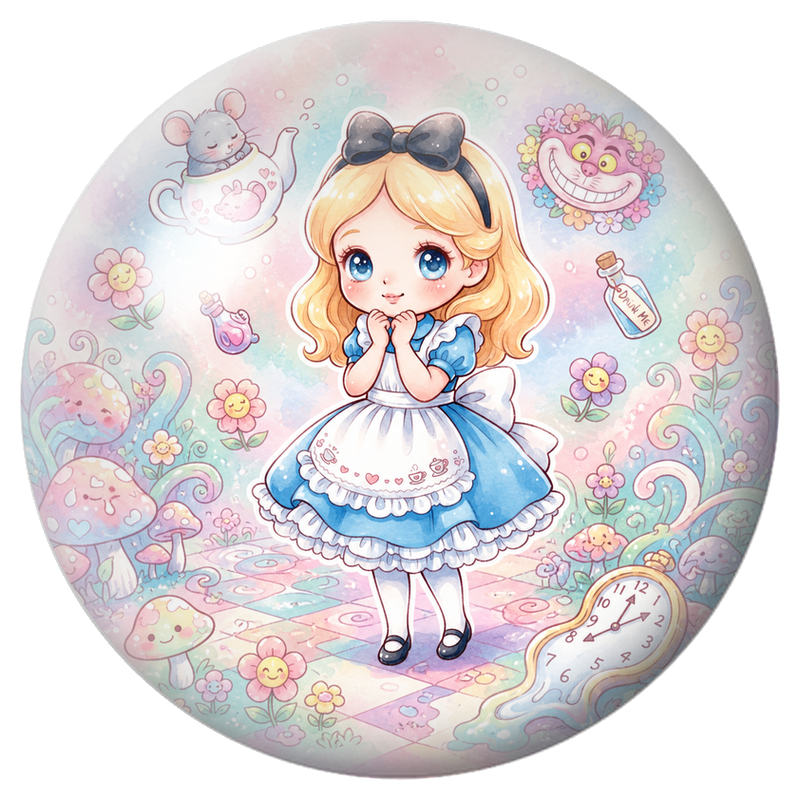 Cabochon en Verre Illustré Petite Alice au Jardin Pastel 12 à 25mm