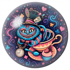 Cabochon en Verre Illustré Chat du Cheshire dans la Tasse du Chapelier 12 à 25mm pour la Création de Bijoux Fantaisie - DIY
