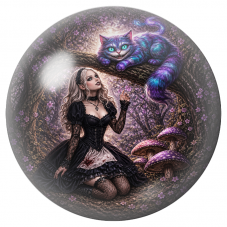 Cabochon en Verre Illustré Alice Gothique sous le Chat du Cheshire 12 à 25mm pour la Création de Bijoux Fantaisie - DIY
