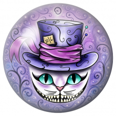 Cabochon en Verre Illustré Chat du Cheshire au Chapeau du Chapelier 12 à 25mm pour la Création de Bijoux Fantaisie - DIY