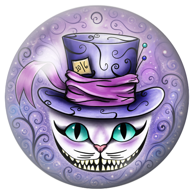 Cabochon en Verre Illustré Chat du Cheshire au Chapeau du Chapelier 12 à 25mm