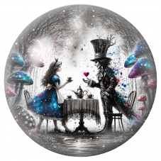 Cabochon en Verre Illustré Goûter d’Alice et du Chapelier au Cœur Rose 12 à 25mm pour la Création de Bijoux Fantaisie - DIY