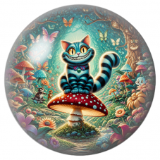 Cabochon en Verre Illustré Chat du Cheshire sur le Champignon Rouge 12 à 25mm pour la Création de Bijoux Fantaisie - DIY
