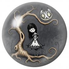 Cabochon en Verre Illustré Alice Sombre sous l’Arbre du Chat 12 à 25mm pour la Création de Bijoux Fantaisie - DIY
