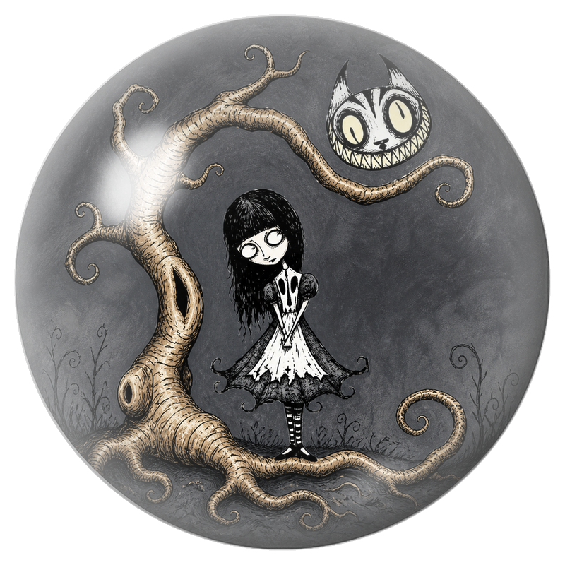 Cabochon en Verre Illustré Alice Sombre sous l’Arbre du Chat 12 à 25mm