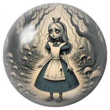 Cabochon en Verre Illustré Alice Inquiète dans la Forêt de Champignons 12 à 25mm pour la Création de Bijoux Fantaisie - DIY