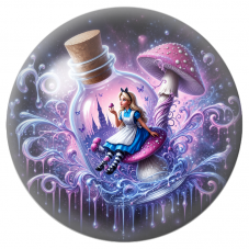 Cabochon en Verre Illustré Alice dans la Fiole aux Champignons Roses 12 à 25mm pour la Création de Bijoux Fantaisie - DIY
