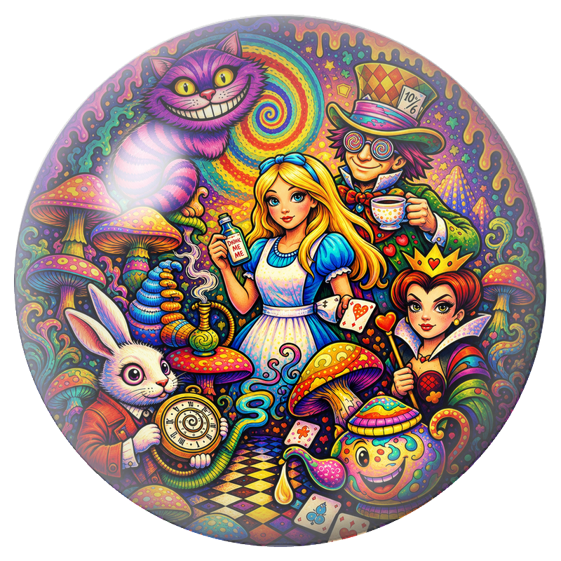 Cabochon en Verre Illustré Alice et les Personnages du Pays des Merveilles 12 à 25mm