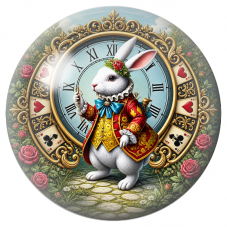 Cabochon en Verre Illustré Lapin Blanc devant l’Horloge Royale 12 à 25mm pour la Création de Bijoux Fantaisie - DIY