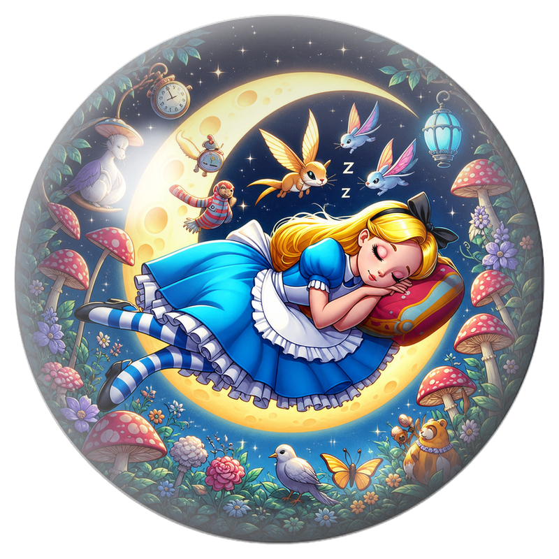 Cabochon en Verre Illustré Alice Endormie sur la Lune 12 à 25mm