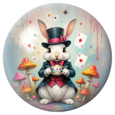 Cabochon en Verre Illustré Lapin Blanc Magicien à la Tasse de Thé 12 à 25mm pour la Création de Bijoux Fantaisie - DIY