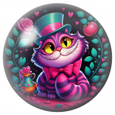 Cabochon en Verre Illustré Chat du Cheshire au Chapeau Turquoise 12 à 25mm pour la Création de Bijoux Fantaisie - DIY