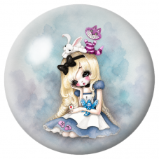 Cabochon en Verre Illustré Alice Poupée avec le Lapin et le Chat 12 à 25mm pour la Création de Bijoux Fantaisie - DIY