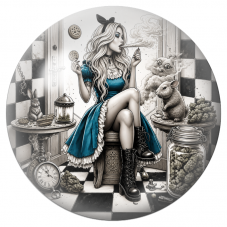 Cabochon en Verre Illustré Alice Rebelle au Goûter Interdit 12 à 25mm pour la Création de Bijoux Fantaisie - DIY