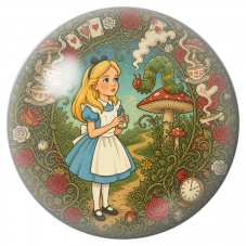 Cabochon en Verre Illustré Alice face à la Chenille sur le Champignon 12 à 25mm pour la Création de Bijoux Fantaisie - DIY