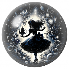 Cabochon en Verre Illustré Silhouette d’Alice à la Théière Nocturne 12 à 25mm pour la Création de Bijoux Fantaisie - DIY