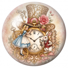 Cabochon en Verre Illustré Alice et le Lapin Blanc dans les Rouages 12 à 25mm pour la Création de Bijoux Fantaisie - DIY