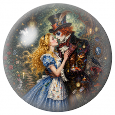 Cabochon en Verre Illustré Alice et le Chapelier dans la Forêt des Horloges 12 à 25mm pour la Création de Bijoux Fantaisie - DIY