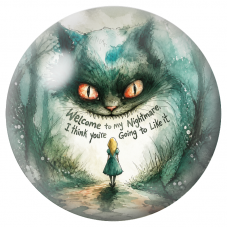 Cabochon en Verre Illustré Alice face au Chat du Cheshire Cauchemar 12 à 25mm pour la Création de Bijoux Fantaisie - DIY