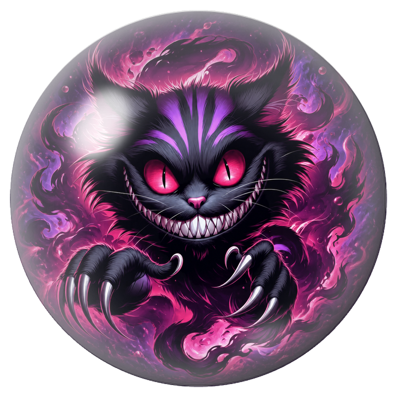 Cabochon en Verre Illustré Chat du Cheshire Sombre aux Griffes d’Argent 12 à 25mm