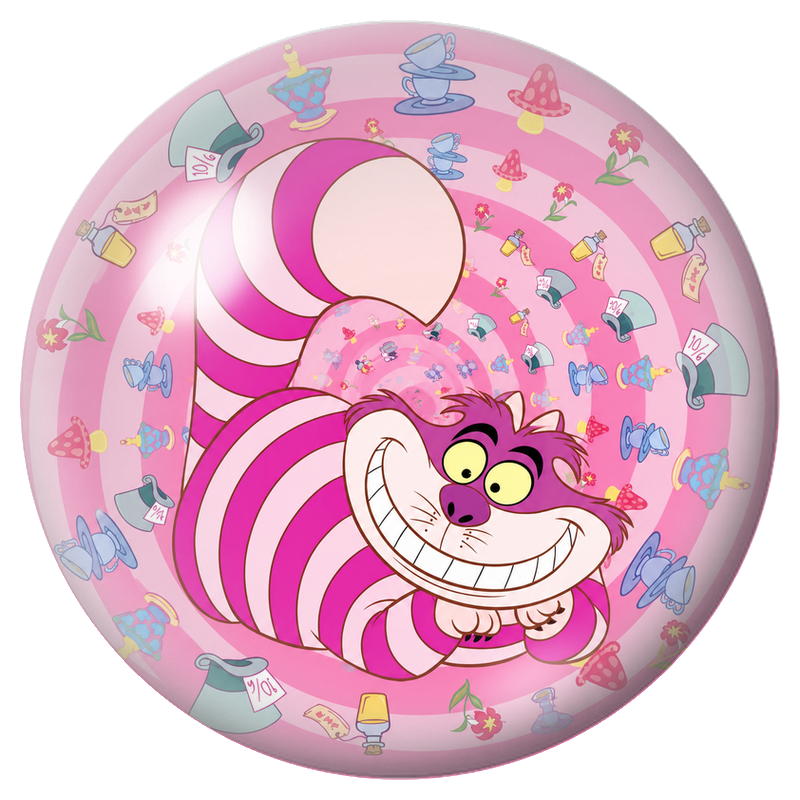Cabochon en Verre Illustré Chat du Cheshire dans le Tourbillon Rose 12 à 25mm