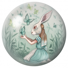 Cabochon en Verre Illustré Alice Lapine aux Papillons 12 à 25mm pour la Création de Bijoux Fantaisie - DIY