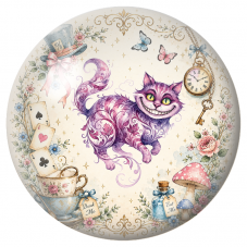 Cabochon en Verre Illustré Chat du Cheshire Fleuri aux Souvenirs d’Alice 12 à 25mm pour la Création de Bijoux Fantaisie - DIY