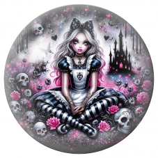 Cabochon en Verre Illustré Alice Gothique au Jardin des Crânes 12 à 25mm pour la Création de Bijoux Fantaisie - DIY