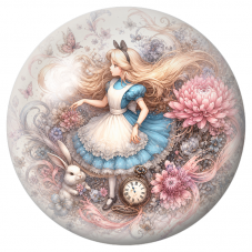 Cabochon en Verre Illustré Alice parmi les Chrysanthèmes Pastel 12 à 25mm pour la Création de Bijoux Fantaisie - DIY