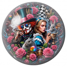 Cabochon en Verre Illustré Alice et le Chapelier aux Lapins et Roses 12 à 25mm pour la Création de Bijoux Fantaisie - DIY