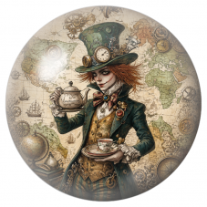 Cabochon en Verre Illustré Chapelier Voyageur à la Carte du Monde 12 à 25mm pour la Création de Bijoux Fantaisie - DIY