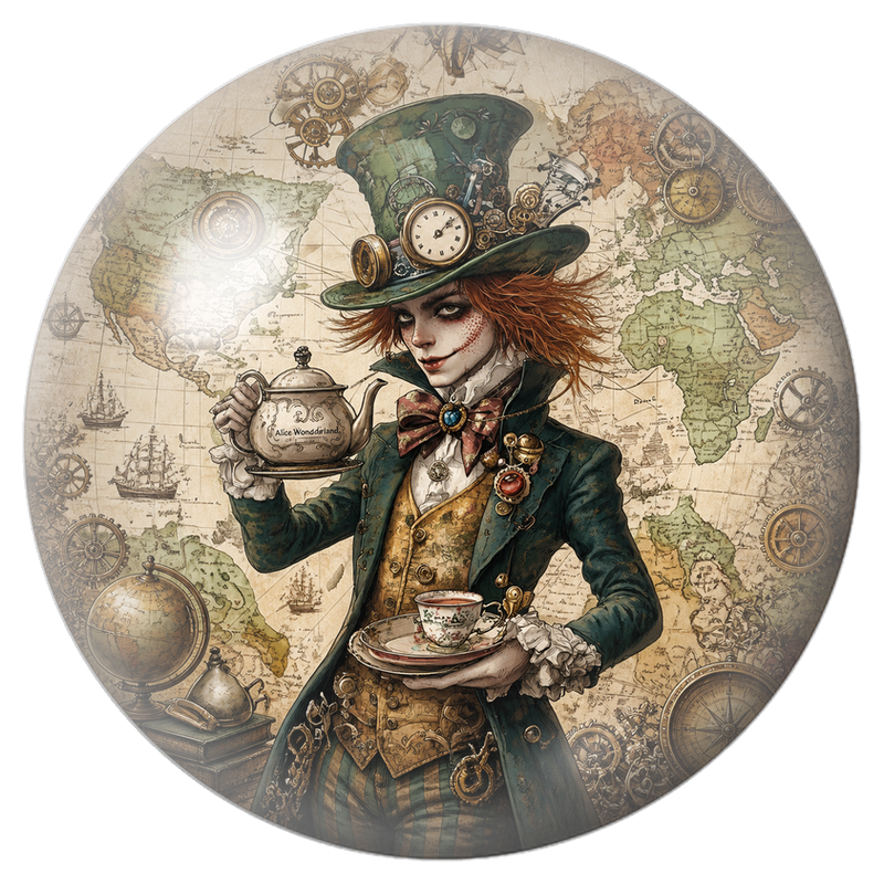 Cabochon en Verre Illustré Chapelier Voyageur à la Carte du Monde 12 à 25mm