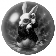Cabochon en Verre Illustré Lapin Blanc à la Montre en Noir et Blanc 12 à 25mm pour la Création de Bijoux Fantaisie - DIY