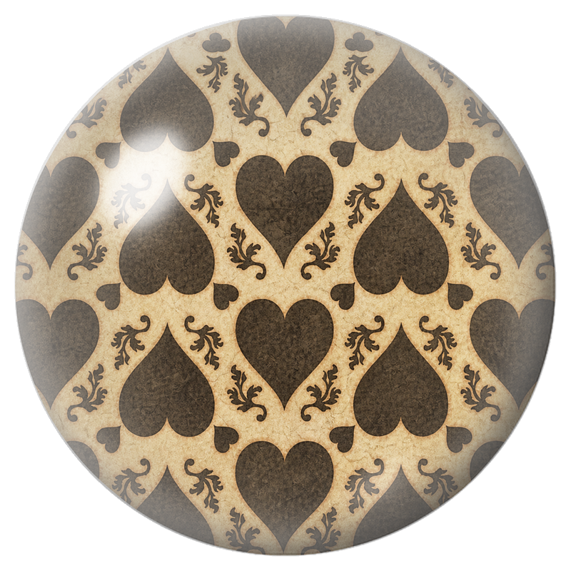 Cabochon en Verre Illustré Cœurs Bruns sur Fond Parchemin 12 à 25mm