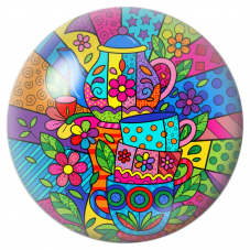 Cabochon en Verre Illustré Service à Thé Pop Art Multicolore 12 à 25mm pour la Création de Bijoux Fantaisie - DIY