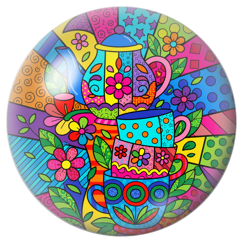 Cabochon en Verre Illustré Service à Thé Pop Art Multicolore 12 à 25mm