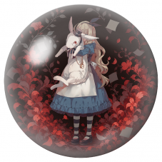 Cabochon en Verre Illustré Alice Enlaçant le Lapin Blanc 12 à 25mm pour la Création de Bijoux Fantaisie - DIY