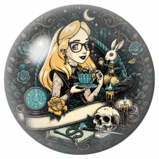 Cabochon en Verre Illustré Alice Gothique à la Tasse avec le Lapin 12 à 25mm pour la Création de Bijoux Fantaisie - DIY