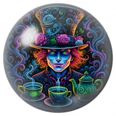 Cabochon en Verre Illustré Chapelier Néon au Service à Thé 12 à 25mm pour la Création de Bijoux Fantaisie - DIY